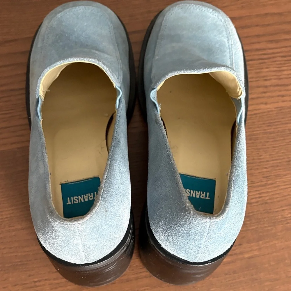 TRANSIT - Women's Blue Suede Chunky Heeled Loafers - Picture 8 of 11